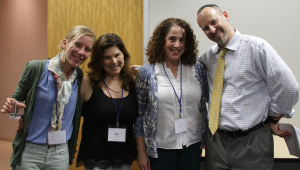 From left: Ariel Wolpe, past Rosh Hodesh participant and future group leader; Beth Tigay, Moving Traditions’ California director; Tobin Belzer, independent evaluator of Rosh Hodesh; and Rabbi Daniel Brenner, Moving Traditions’ chief of education and program. Photo by Akiva Potok.